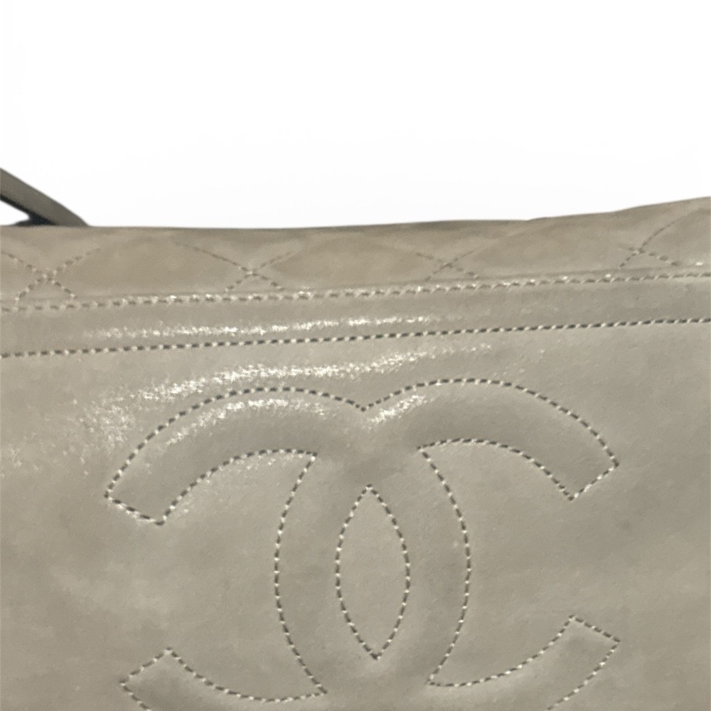 CHANEL Quilted Lamb Leather Grey Handbag Purse